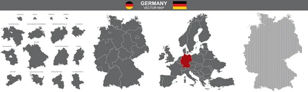 Ensemble Cartes Vectorielles Allemagne Sur Fond Blanc — Image vectorielle