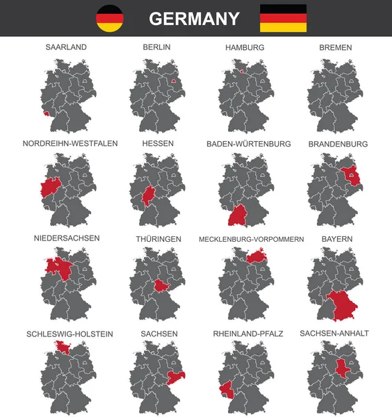 Conjunto Mapas Vetoriais Alemanha Sobre Fundo Branco —  Vetores de Stock