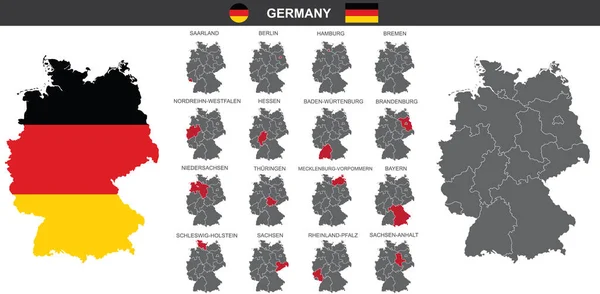 Набор Векторных Карт Германии Белом Фоне — стоковый вектор