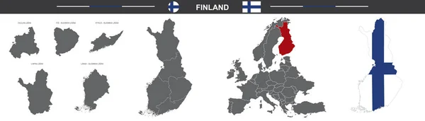 Finnország Vektoros Politikai Térképe Fehér Alapon — Stock Vector