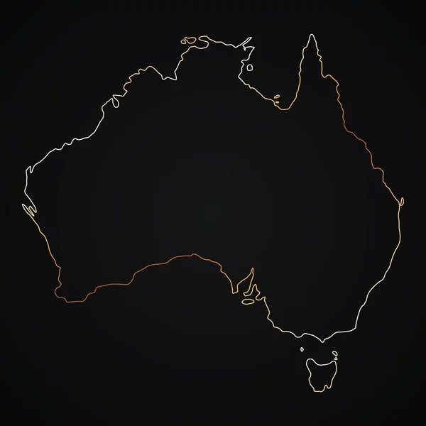 Vektor Gyllene Karta Kontur Australien Mörk Bakgrund — Stock vektor
