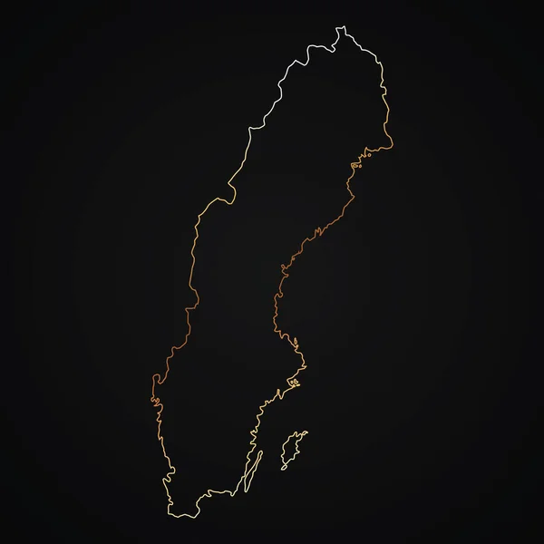 Διάνυσμα Χρυσό Χάρτη Περίγραμμα Της Σουηδίας Σκούρο Φόντο — Διανυσματικό Αρχείο