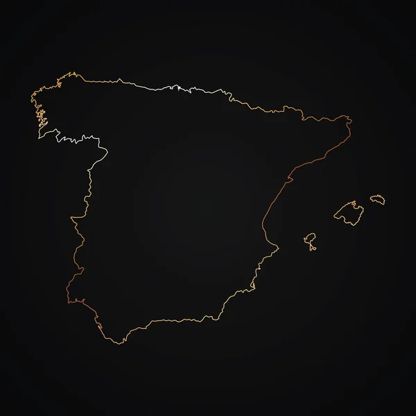 Vector Dorado Mapa Contorno España Sobre Fondo Oscuro — Vector de stock