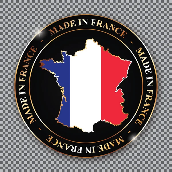 法国制造 在黑色背景上印有法国金色地图的圆形矢量旗帜 — 图库矢量图片