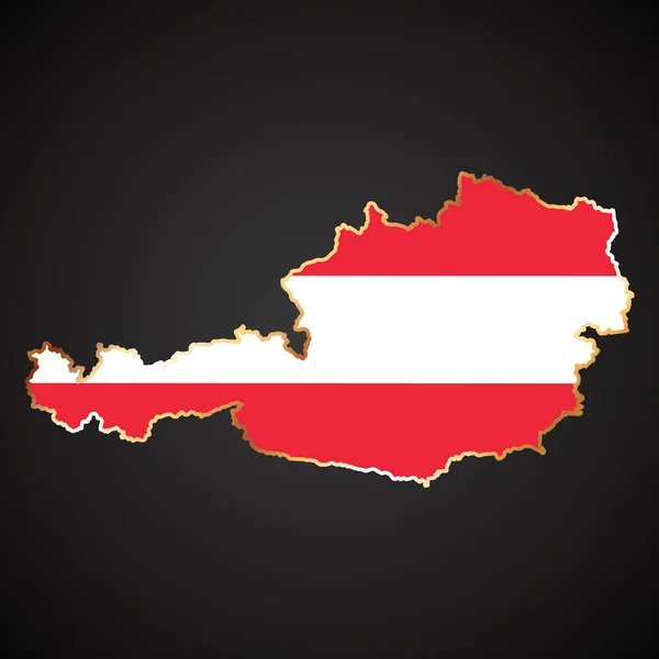 Mapa Austria Con Fondo Bandera Contorno Dorado — Vector de stock