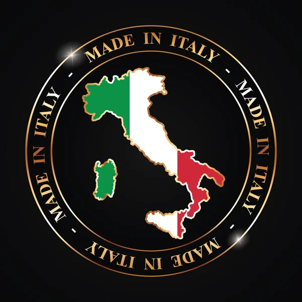 Made Italy Banner Vettoriale Rotondo Con Mappa Dorata Dell Italia — Vettoriale Stock