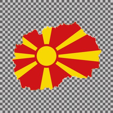 Kuzey Makedonya 'nın beyaz zemin üzerinde izole edilmiş altın çerçeveli vektör bayrağı haritası