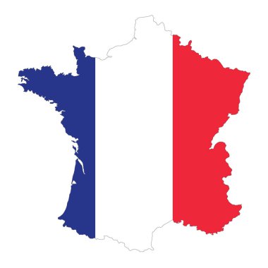 Beyaz zemin üzerinde bayrak bulunan Fransa 'nın vektör siyasi haritası
