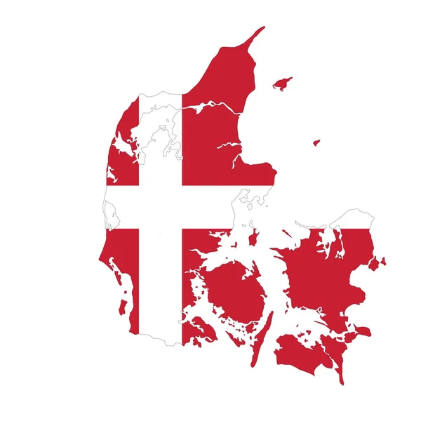 Vektorkarte Von Dänemark Mit Fähnrich Auf Weißem Hintergrund — Stockvektor