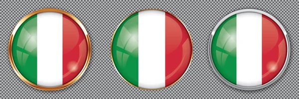 透明背景下印有意大利国旗的圆形按钮 — 图库矢量图片