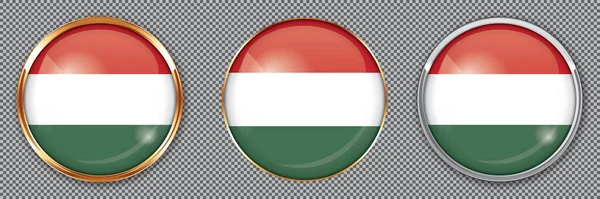 Botões Redondos Com Bandeira Hungria Fundo Transparente — Vetor de Stock