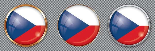Botones Redondos Con Bandera República Checa Sobre Fondo Transparente — Vector de stock
