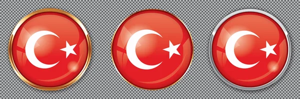 Şeffaf Arkaplanda Türkiye Bayrağı Bulunan Yuvarlak Düğmeler — Stok Vektör