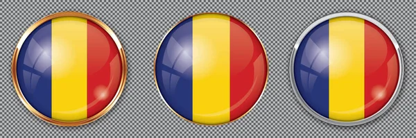 Ronde Knopen Met Vlag Van Roemenië Transparante Achtergrond — Stockvector