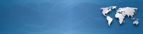Карта Мира Серебра Синем Градиентном Фоне Абстрактными Линиями Волн — стоковый вектор