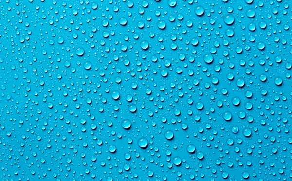 Gotas Agua Sobre Fondo Azul — Foto de Stock