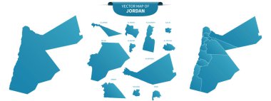 Ürdün 'ün beyaz arka planda izole edilmiş mavi renkli siyasi haritaları