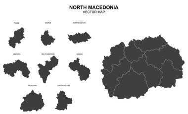 Bölgeler sınırları olan kuzey macedonia vektör haritası