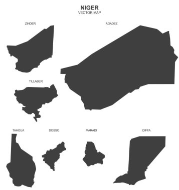 Nijer 'in siyasi haritası beyaz arkaplanda izole