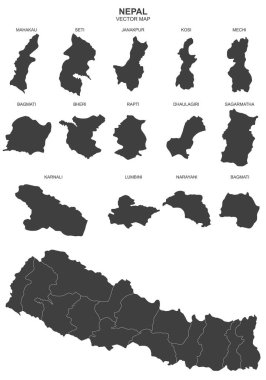 Beyaz arkaplanda izole edilmiş Nepal 'in siyasi haritası