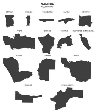 Namibya 'nın siyasi haritası beyaz arkaplanda izole