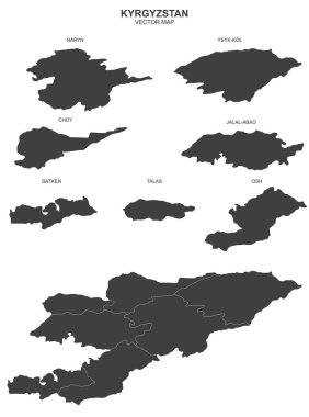 Kırzistan 'ın siyasi haritası beyaz arkaplanda izole edildi