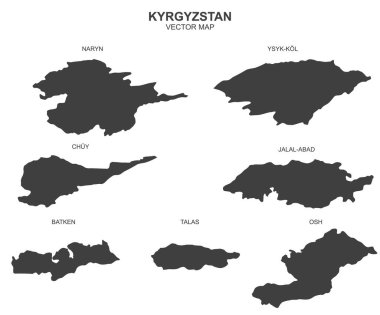 Kırzistan 'ın siyasi haritası beyaz arkaplanda izole edildi