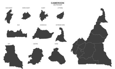 Beyaz arkaplanda Kamerun 'un siyasi haritası