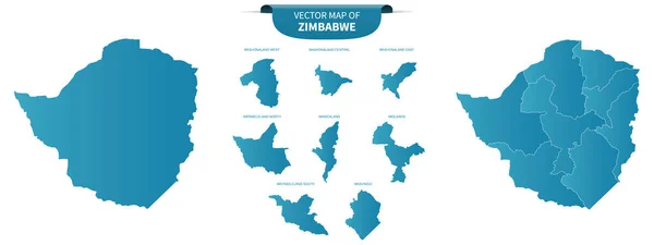 Blaue Politische Landkarten Von Simbabwe Isoliert Auf Weißem Hintergrund — Stockvektor