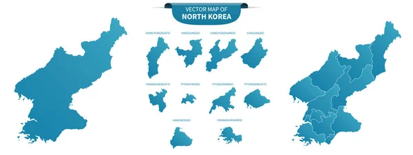 Blaue Politische Landkarten Von Nordkorea Isoliert Auf Weißem Hintergrund — Stockvektor