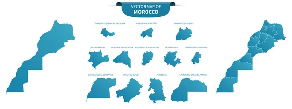 Mapas Políticos Azules Marruecos Aislados Sobre Fondo Blanco — Vector de stock