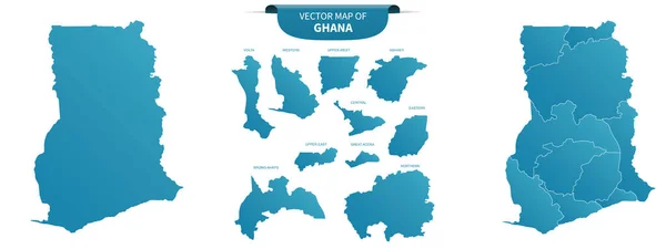 Mapas Políticos Ghana Color Azul Aislados Sobre Fondo Blanco — Vector de stock