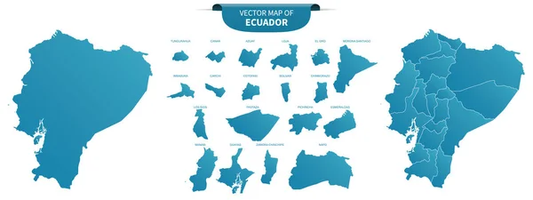 Μπλε Έγχρωμοι Πολιτικοί Χάρτες Του Ισημερινού Απομονωμένοι Λευκό Φόντο — Διανυσματικό Αρχείο