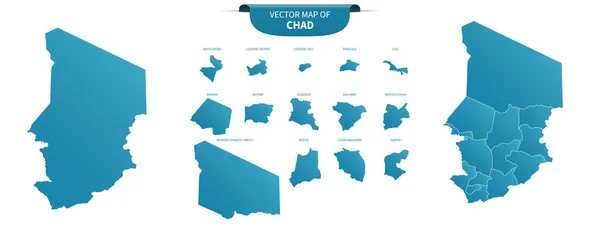 Mapas Políticos Chad Color Azul Aislados Sobre Fondo Blanco — Vector de stock