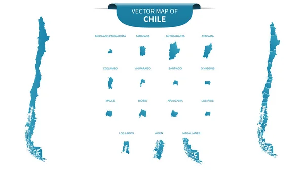白い背景に孤立したチリの青い政治地図 — ストックベクタ