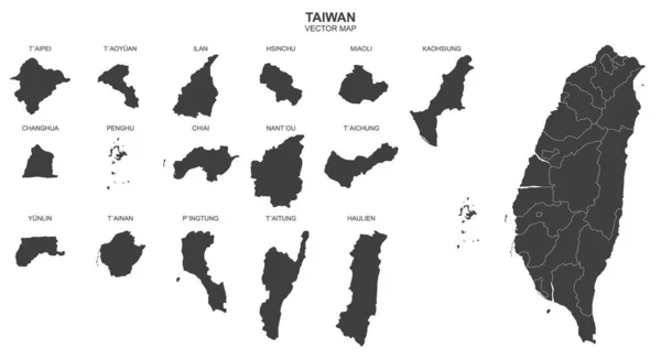 Vektorkarte Von Taiwan Auf Weißem Hintergrund — Stockvektor