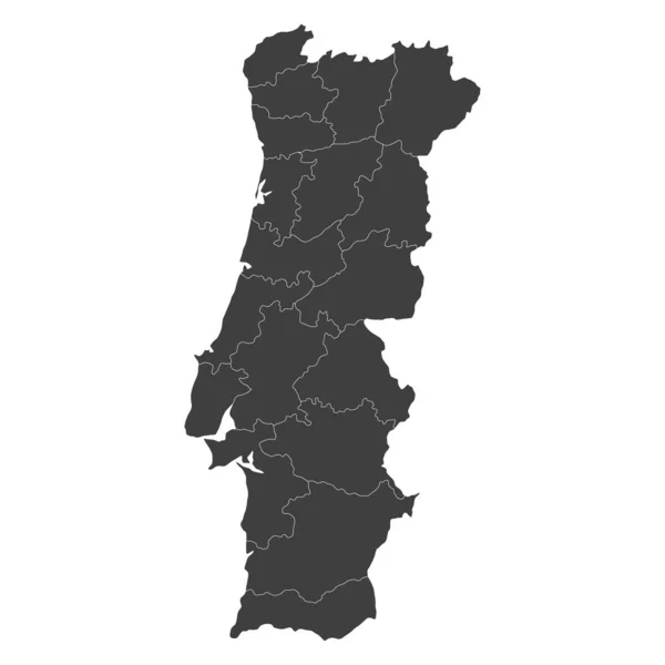 Mappa Vettoriale Del Portogallo Con Confini Regionali Isolati Sfondo Bianco — Vettoriale Stock