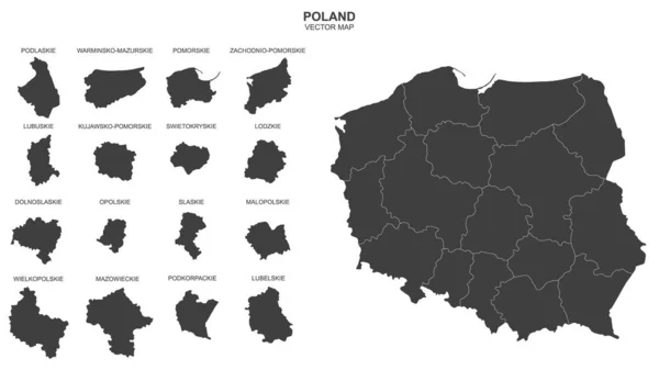 Mapa Vectorial Polonia Sobre Fondo Blanco — Vector de stock