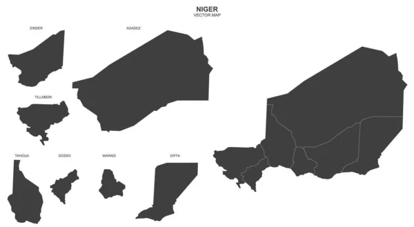 Politische Landkarte Von Niger Isoliert Auf Weißem Hintergrund — Stockvektor