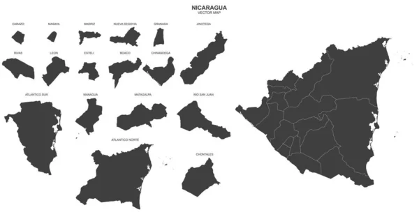 Politische Landkarte Nicaraguas Isoliert Auf Weißem Hintergrund — Stockvektor