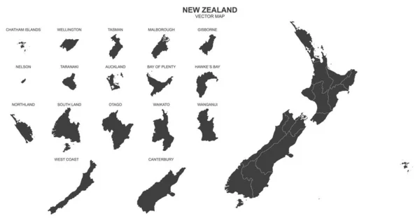 Mapa Político Nueva Zelanda Aislado Sobre Fondo Blanco — Vector de stock