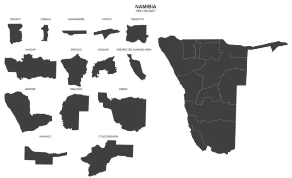 Mapa Polityczna Namibii Odizolowana Białym Tle — Wektor stockowy