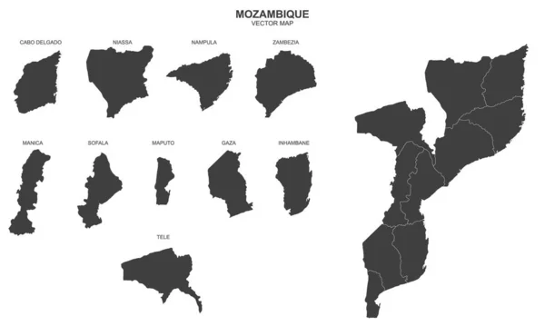 Polityczna Mapa Mozambiku Odizolowana Białym Tle — Wektor stockowy