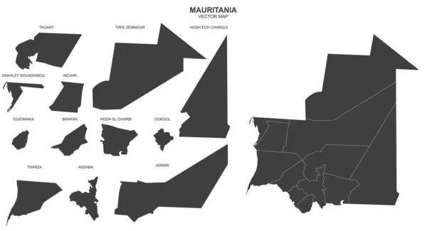 Politische Landkarte Von Mauretanien Isoliert Auf Weißem Hintergrund — Stockvektor