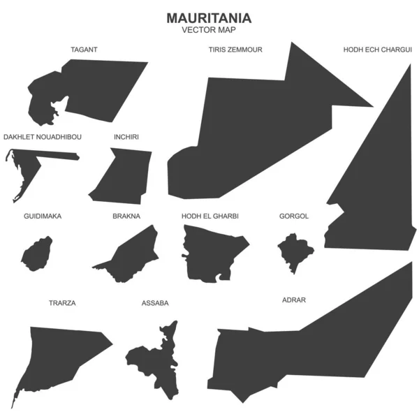 モーリタニアの政治地図は白地に隔離され — ストックベクタ