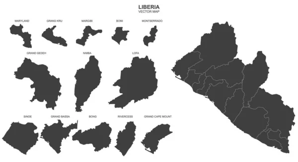Politische Landkarte Liberias Isoliert Auf Transparentem Hintergrund — Stockvektor