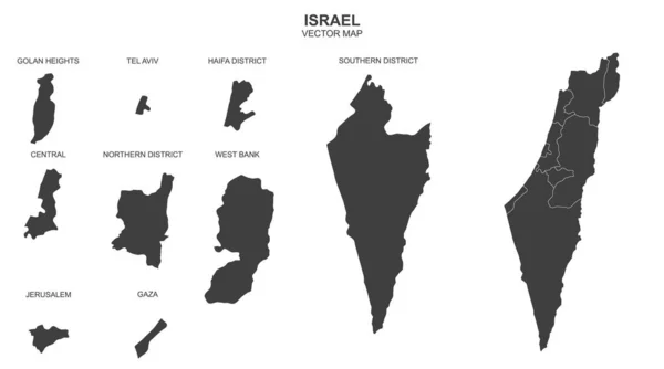 Mappa Politica Israele Isolata Sfondo Trasparente — Vettoriale Stock
