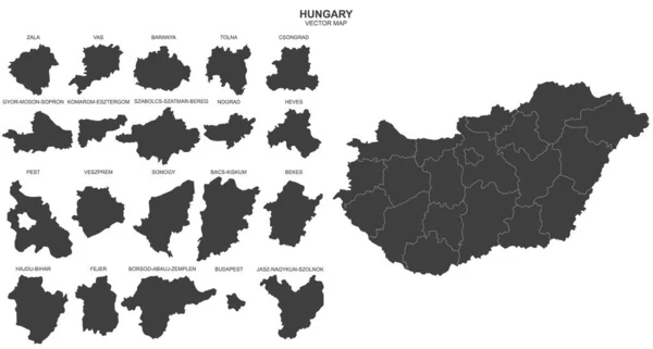 Mapa Vectorial Hungría Sobre Fondo Transparente — Vector de stock