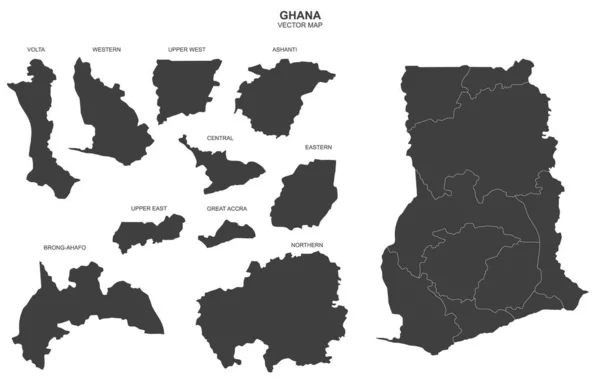 Politische Landkarte Von Ghana Isoliert Auf Transparentem Hintergrund — Stockvektor