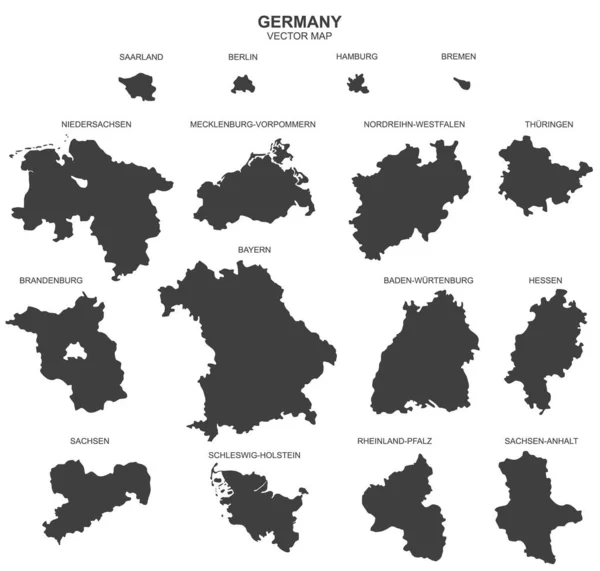 Almanya Nın Siyasi Haritası Beyaz Arkaplanda Izole — Stok Vektör